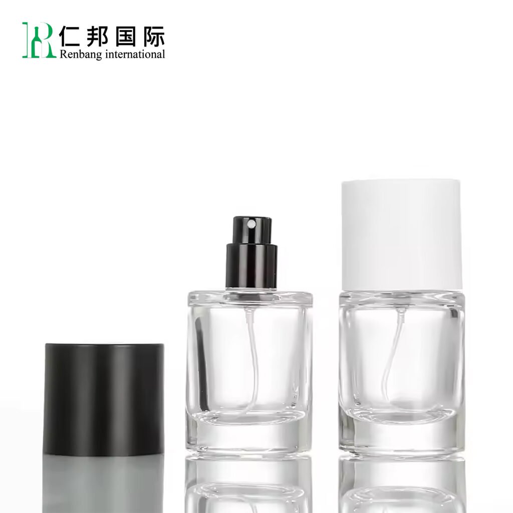 Perfume empty bottle great glass bottle Short cylindrical 50ml 30ml 100ml glass perfume bottle with lid transparent